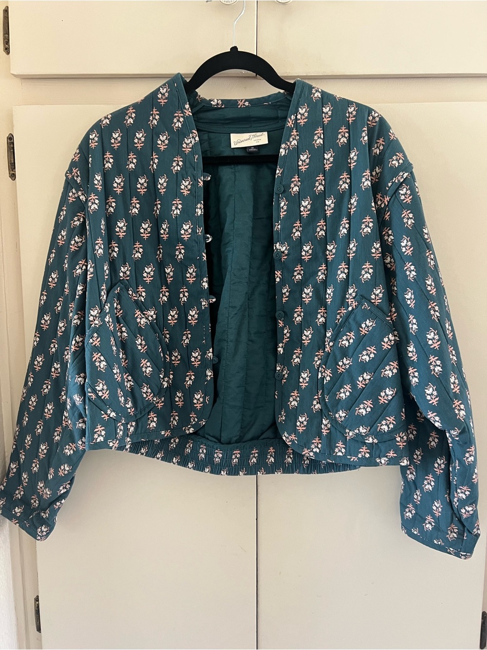 Universal Thread Teal Floral Quilted Puffer Jacket